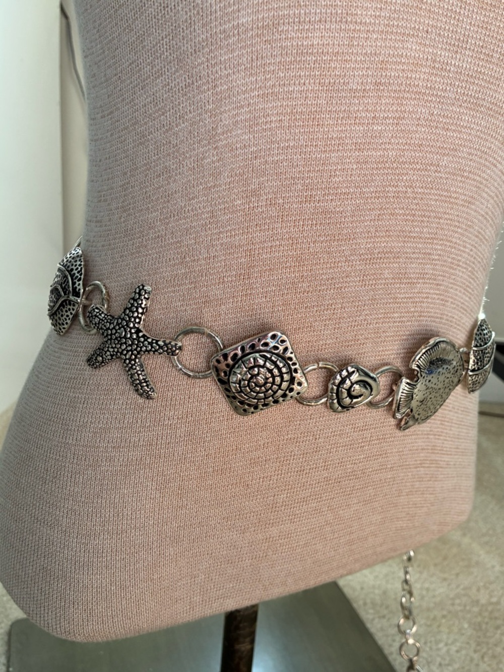 Chico’s Silver Starfish Shell Theme Chain Belt Nautical Fish - Picture 2 of 10